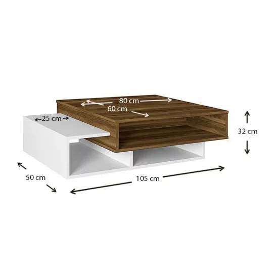 Τραπεζάκι σαλονιού Tab  χρώμα λευκό - καρυδί 105x60x32εκ.