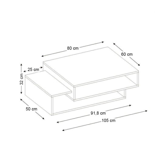 Τραπεζάκι σαλονιού Tab  χρώμα λευκό - cordoba 105x60x32εκ.