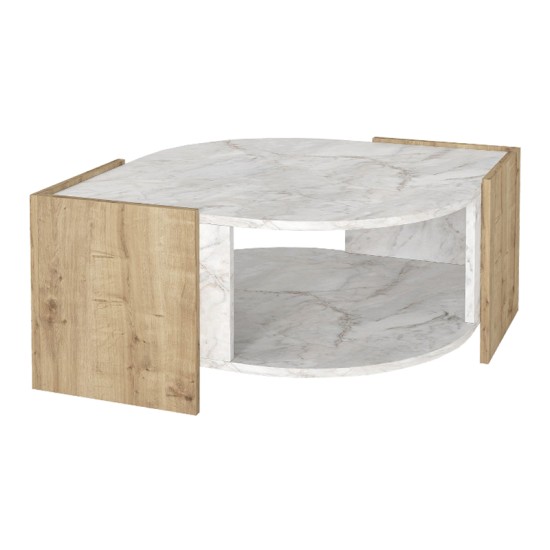 Τραπεζάκι σαλονιού Marbel  χρώμα sapphire oak - λευκό εφέ μαρμάρου 75x75x40εκ.