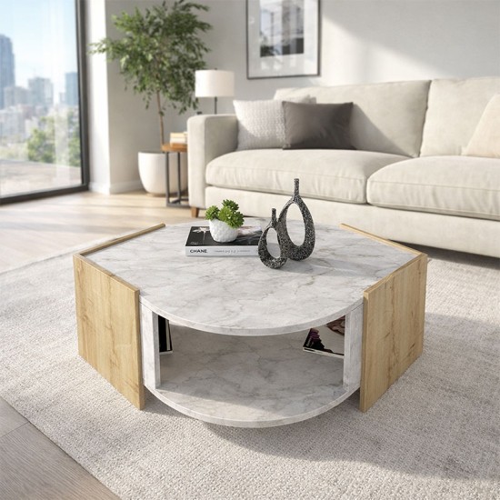 Τραπεζάκι σαλονιού Marbel  χρώμα sapphire oak - λευκό εφέ μαρμάρου 75x75x40εκ.