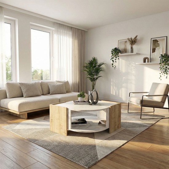 Τραπεζάκι σαλονιού Marbel  χρώμα sapphire oak - λευκό εφέ μαρμάρου 75x75x40εκ.