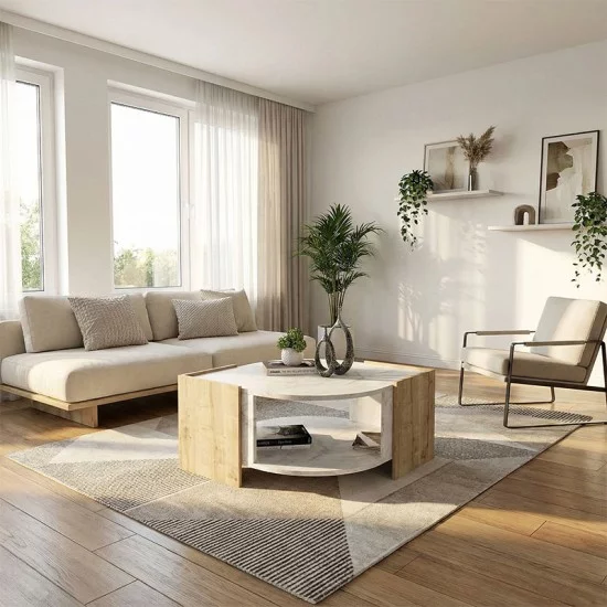 Τραπεζάκι σαλονιού Marbel  χρώμα sapphire oak - λευκό εφέ μαρμάρου 75x75x40εκ.