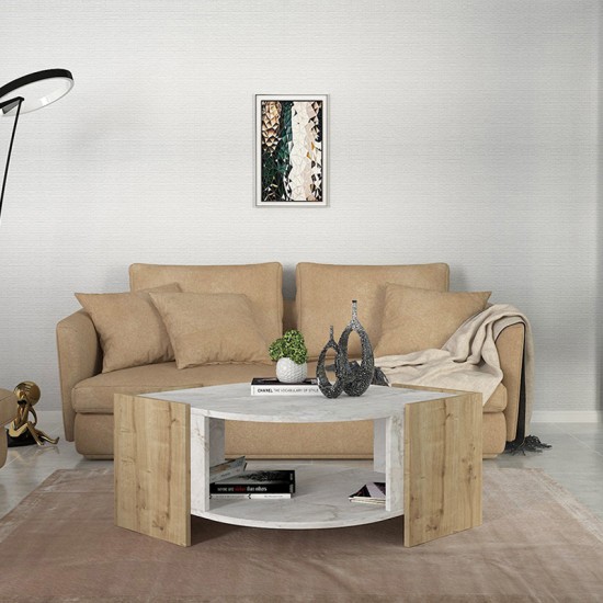 Τραπεζάκι σαλονιού Marbel  χρώμα sapphire oak - λευκό εφέ μαρμάρου 75x75x40εκ.