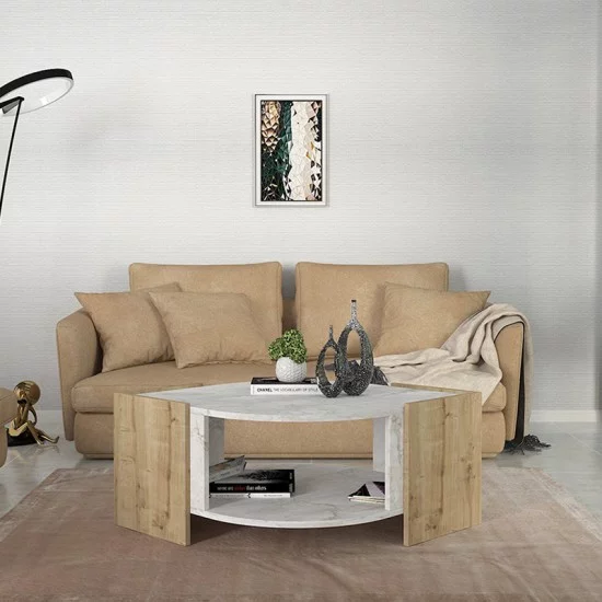 Τραπεζάκι σαλονιού Marbel  χρώμα sapphire oak - λευκό εφέ μαρμάρου 75x75x40εκ.