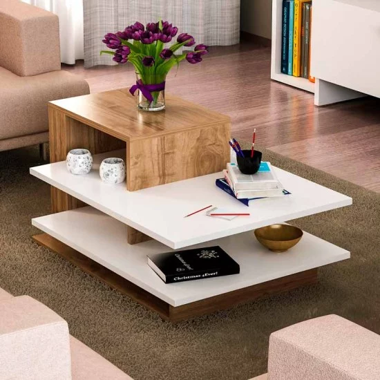 Τραπεζάκι σαλονιού Venus  χρώμα λευκό - καρυδί 85x60x43,6εκ.