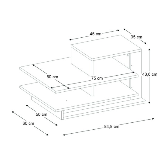 Τραπεζάκι σαλονιού Venus  χρώμα λευκό - καρυδί 85x60x43,6εκ.