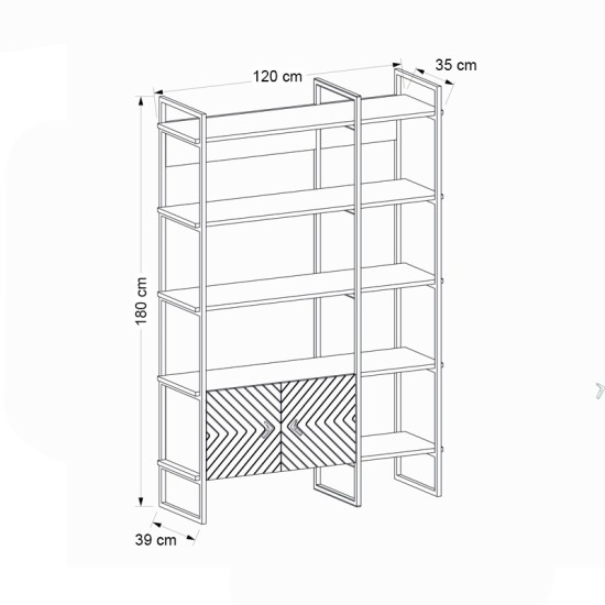 Βιβλιοθήκη Eduardo  μεταλλική - μελαμίνης χρώμα καρυδί 120x39x180εκ.