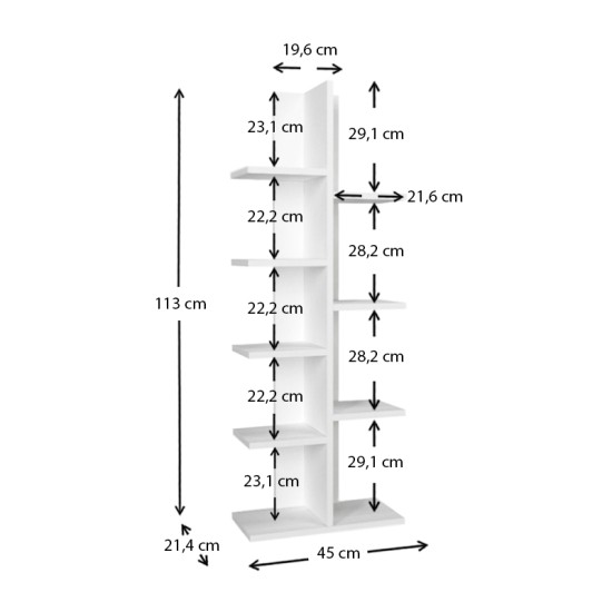 Βιβλιοθήκη μελαμίνης Tree  χρώμα λευκό 45x21,4x113εκ.