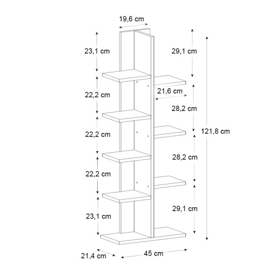 Βιβλιοθήκη Tree  χρώμα sapphire oak 45x21,4x121,8εκ. Βιβλιοθήκη Tree  χρώμα sapphire oak 45x21,4x121,8εκ.