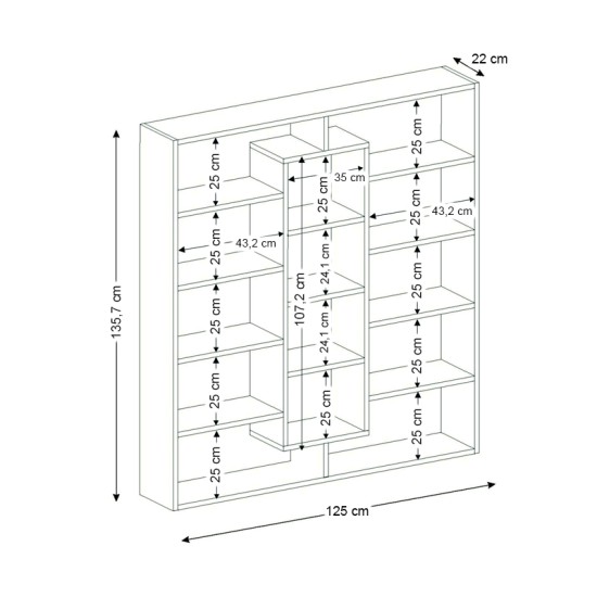 Βιβλιοθήκη Ample  χρώμα λευκό 125x22x135,7εκ.