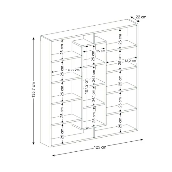 Βιβλιοθήκη Ample  χρώμα λευκό 125x22x135,7εκ.