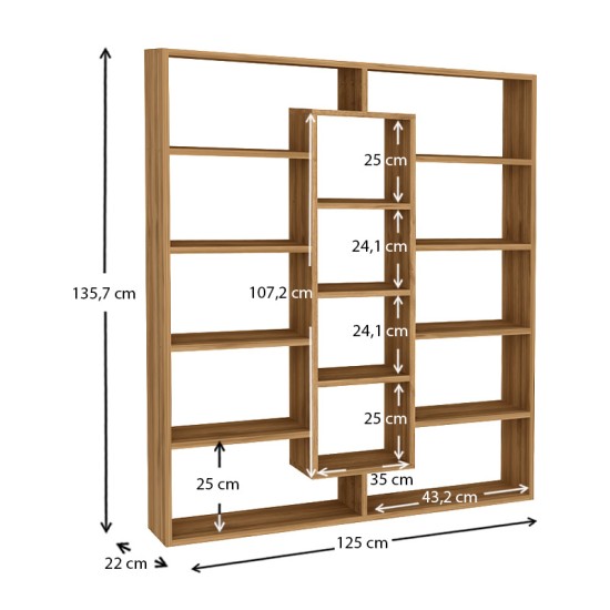 Βιβλιοθήκη μελαμίνης Ample  χρώμα καρυδί 125x22x135,7εκ.