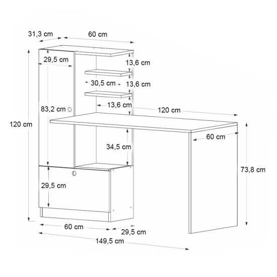 Γραφείο εργασίας Domingo  χρώμα sapphire oak 149,5x60x120εκ.