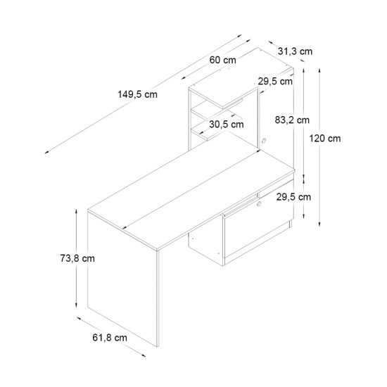Γραφείο εργασίας Merino  χρώμα καρυδί 149,5x61,8x120εκ.