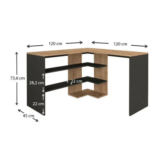 Γραφείο εργασίας Stylo  χρώμα sapphire oak -  ανθρακί 120x120x73,8εκ.