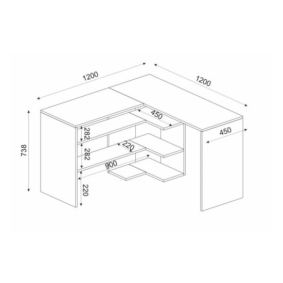 Γραφείο εργασίας Stylo  χρώμα sapphire oak -  ανθρακί 120x120x73,8εκ.