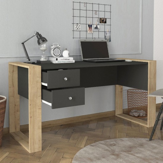 Γραφείο εργασίας Fernando  χρώμα ανθρακί - sapphire oak 158,4x60x72,2εκ.