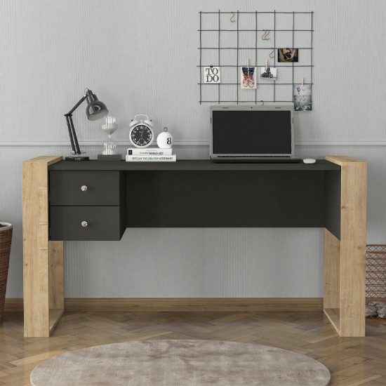 Γραφείο εργασίας Fernando  χρώμα ανθρακί - sapphire oak 158,4x60x72,2εκ.