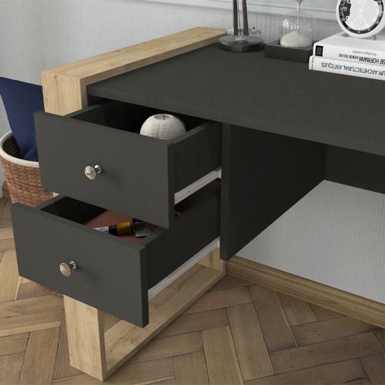 Γραφείο εργασίας Fernando  χρώμα ανθρακί - sapphire oak 158,4x60x72,2εκ.