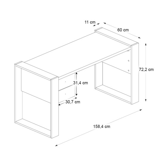 Γραφείο εργασίας Fernando  χρώμα ανθρακί - sapphire oak 158,4x60x72,2εκ.