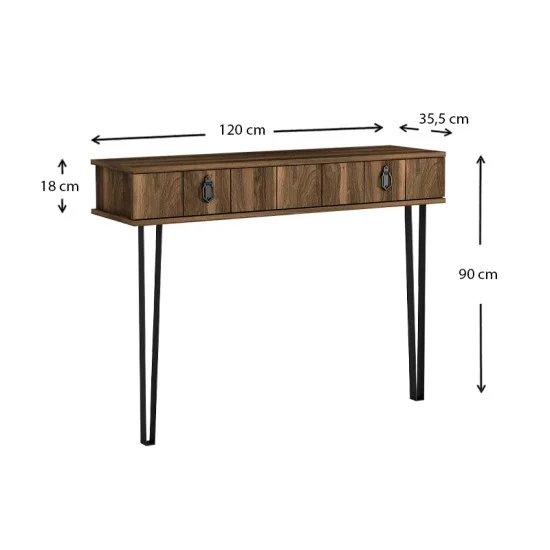 Κονσόλα επιτοίχια Ursula χρώμα καρυδί 120x35,5x90εκ. Κονσόλα επιτοίχια Ursula χρώμα καρυδί 120x35,5x90εκ.