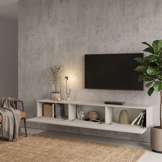 Έπιπλο τηλεόρασης επιτοίχιο Damla  με LED χρώμα sandstone 180x29,5x29,5εκ.
