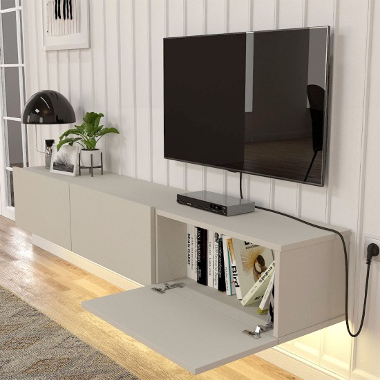 Έπιπλο τηλεόρασης επιτοίχιο Damla  με LED χρώμα sandstone 180x29,5x29,5εκ.
