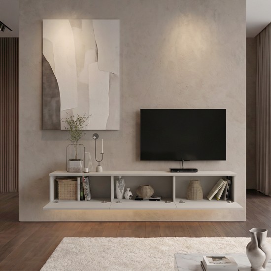 Έπιπλο τηλεόρασης επιτοίχιο Damla  με LED χρώμα sandstone 180x29,5x29,5εκ.