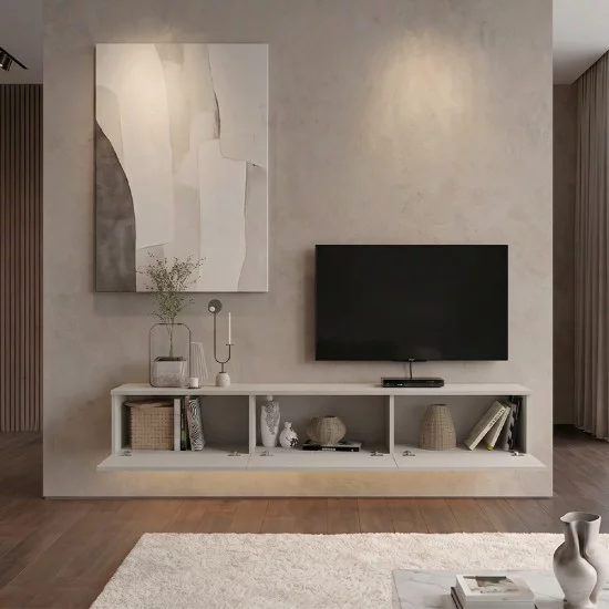 Έπιπλο τηλεόρασης επιτοίχιο Damla  με LED χρώμα sandstone 180x29,5x29,5εκ.