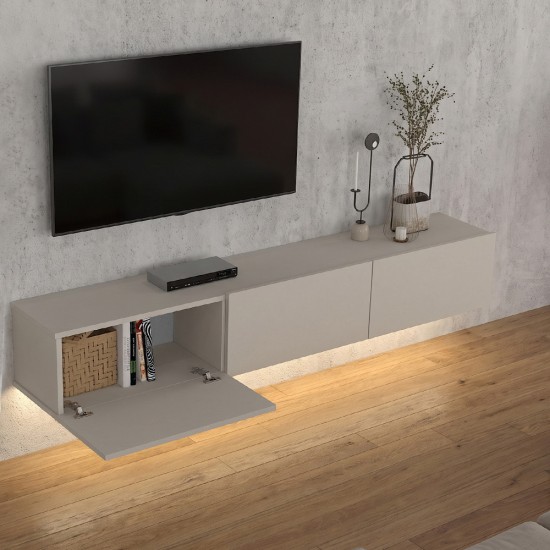 Έπιπλο τηλεόρασης επιτοίχιο Damla  με LED χρώμα sandstone 180x29,5x29,5εκ.