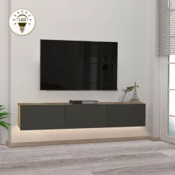 Έπιπλο τηλεόρασης επιτοίχιο Damla  με LED χρώμα sapphire oak - ανθρακί 180x29,5x29,5εκ.