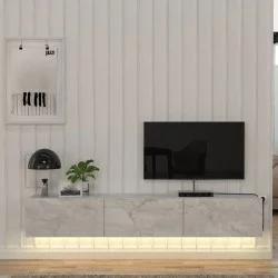 Έπιπλο τηλεόρασης επιτοίχιο Damla  με LED χρώμα λευκό εφέ μαρμάρου 180x29,5x29,5εκ.