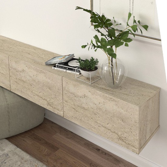 Έπιπλο τηλεόρασης επιτοίχιο Damla  με LED χρώμα travertine 180x29,5x29,5εκ.