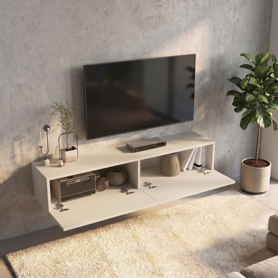 Έπιπλο τηλεόρασης επιτοίχιο Aristo  με LED χρώμα sandstone 135x31,6x25εκ.