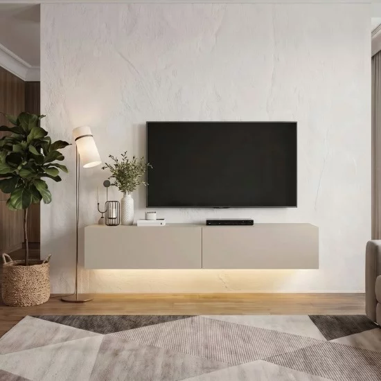 Έπιπλο τηλεόρασης επιτοίχιο Aristo  με LED χρώμα sandstone 135x31,6x25εκ.