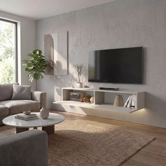 Έπιπλο τηλεόρασης επιτοίχιο Aristo  με LED χρώμα sandstone 135x31,6x25εκ.
