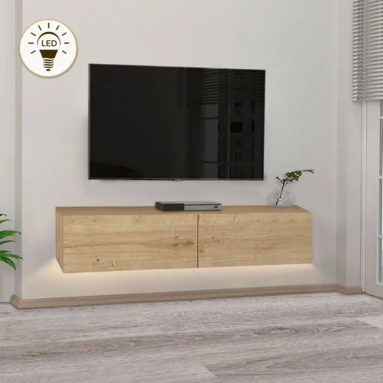 Έπιπλο τηλεόρασης επιτοίχιο Aristo  με LED χρώμα sapphire oak 135x31,6x25εκ.
