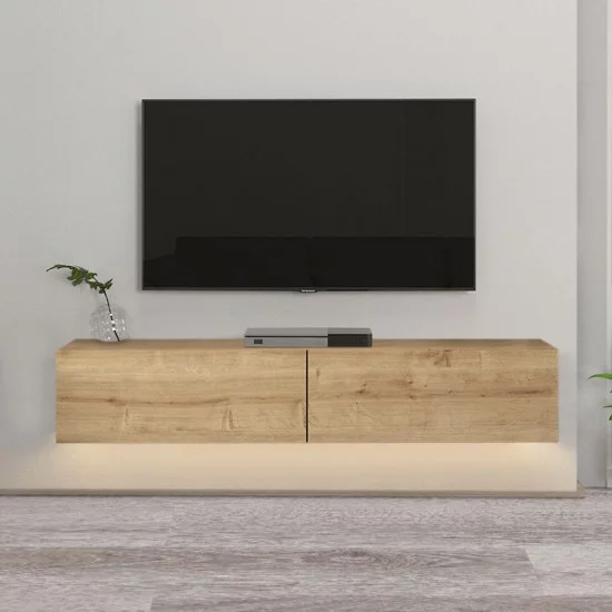 Έπιπλο τηλεόρασης επιτοίχιο Aristo  με LED χρώμα sapphire oak 135x31,6x25εκ.