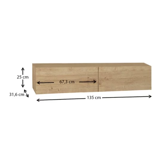Έπιπλο τηλεόρασης επιτοίχιο Aristo  με LED χρώμα sapphire oak 135x31,6x25εκ.
