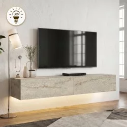 Έπιπλο τηλεόρασης επιτοίχιο Aristo  με LED χρώμα travertine 135x31,6x25εκ.