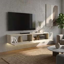 Έπιπλο τηλεόρασης επιτοίχιο Aristo  με LED χρώμα travertine 135x31,6x25εκ.