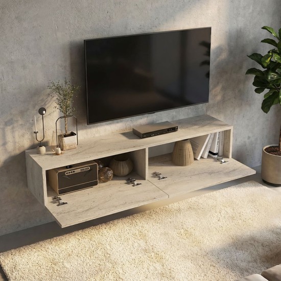 Έπιπλο τηλεόρασης επιτοίχιο Aristo  με LED χρώμα travertine 135x31,6x25εκ.