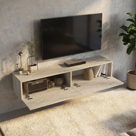 Έπιπλο τηλεόρασης επιτοίχιο Aristo  με LED χρώμα travertine 135x31,6x25εκ.