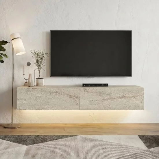 Έπιπλο τηλεόρασης επιτοίχιο Aristo  με LED χρώμα travertine 135x31,6x25εκ.