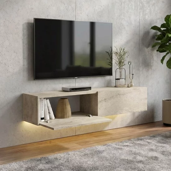 Έπιπλο τηλεόρασης επιτοίχιο Aristo  με LED χρώμα travertine 135x31,6x25εκ.