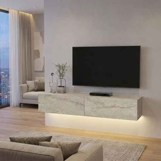 Έπιπλο τηλεόρασης επιτοίχιο Aristo  με LED χρώμα travertine 135x31,6x25εκ.