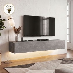 Έπιπλο τηλεόρασης επιτοίχιο Aristo  με LED χρώμα γκρι σκυροδέματος 135x31,6x25εκ.