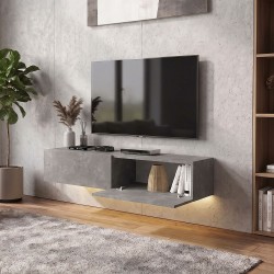 Έπιπλο τηλεόρασης επιτοίχιο Aristo  με LED χρώμα γκρι σκυροδέματος 135x31,6x25εκ.