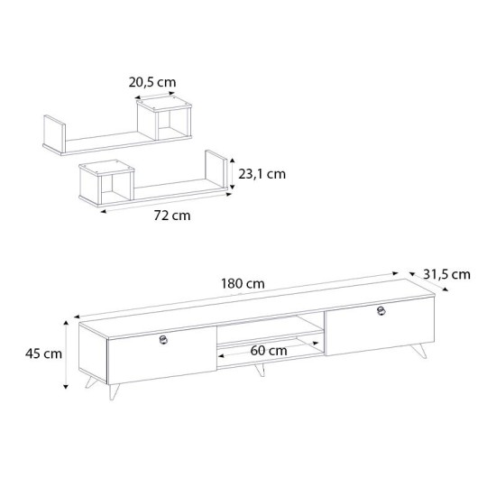 Έπιπλο τηλεόρασης Seddra  χρώμα καρυδί 180x31,5x45εκ.