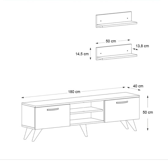 Έπιπλο τηλεόρασης Geacles  χρώμα καρυδί - μαύρο εφέ μαρμάρου 180x40x50εκ.